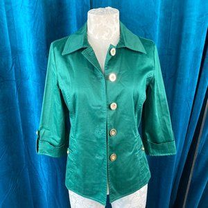 Charter Club Gold Button  3/4 Sleeve Green Blazer